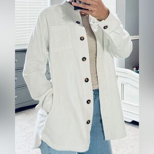 Lands' End Women's M Cream Corduroy Tunic Ribbed Cinch Back Shacket Shirt Jacket